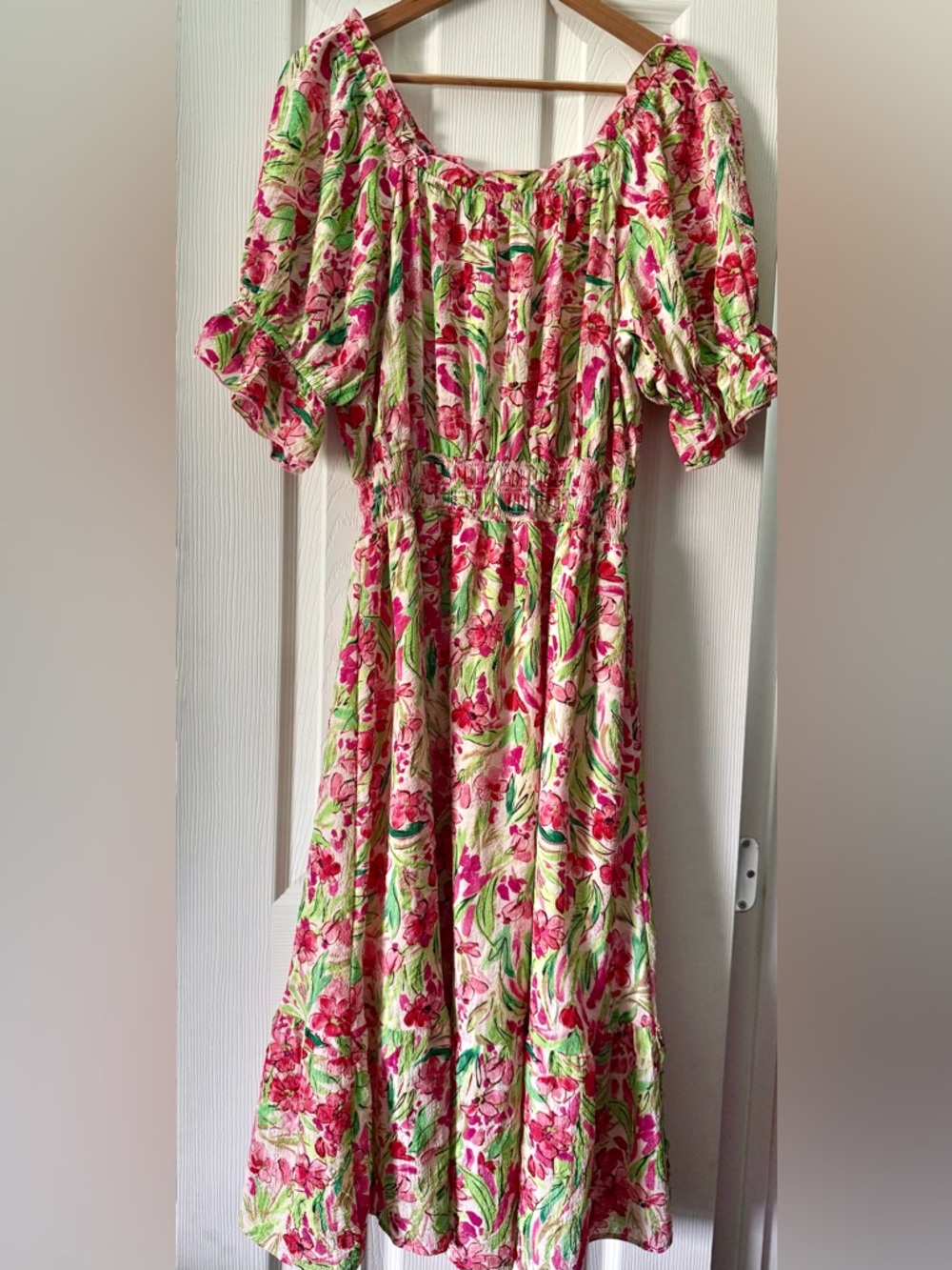 Chenault Floral Maxi Dress in Pink, Green and Cream